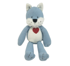 11&quot; Pottery Barn Kids Blue Knitted Puppy Dog Red Heart Stuffed Animal Plush Toy - £26.57 GBP
