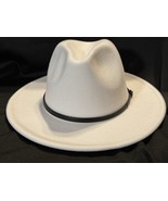 Milani White Fedora Hat w/ Black Faux Leather Band – Polyester Wide Brim - $43.95