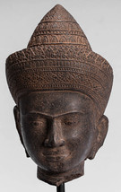 Antique Angkor Wat Style Stone Mounted Khmer Buddha Head - 42cm / 17&quot; - £2,263.29 GBP
