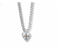 Sterling Silver Heart Locket With Enameled Rose Cross Necklace And Chain - £48.21 GBP