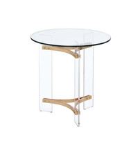 24" Gold And Clear Glass And Metal Round End Table - $311.99