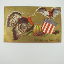 Thanksgiving Postcard Wild Turkey Eagle Fruit Gold Embossed Germany Antique 1909 - £7.95 GBP