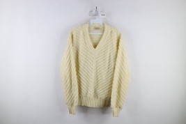 Vintage 70s Streetwear Womens Large Textured Terry Cloth Knit V-Neck Sweater - £35.76 GBP
