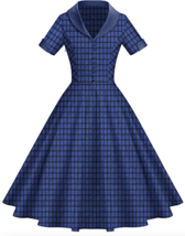 NWT GownTown Womens 1950s Cape Collar Vintage Swing Stretchy Dresses, Blue. S - £12.50 GBP