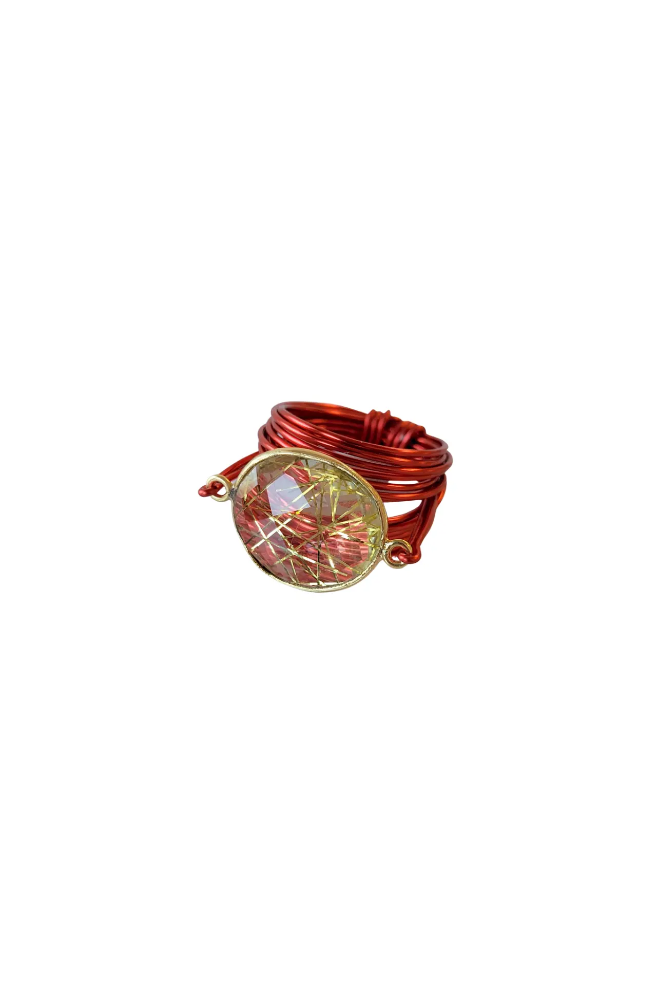 Torrey Ring in Red with Golden Rutilated Quartz | Elegant and Unique Wir... - $41.82