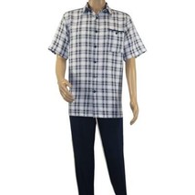 Men 2pc Walking Leisure Suit Short Sleeves By DREAMS Checker 282-01 Navy Blue image 3
