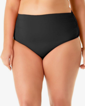 ANNE COLE Bikini Swim Bottoms High Waist Shirred Black Plus Size 18W $64... - £14.22 GBP