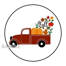 30 Classic Truck Fall Autumn Envelope Seals Labels Stickers 1.5&quot; Round Pumpkin - £5.92 GBP