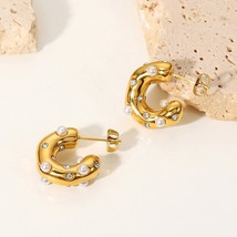 5Pairs, Korean fashion C-shaped Gold Stud Earrings Gold Filled Jewelry Pearls an - £45.84 GBP