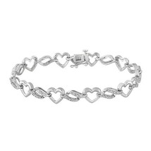 0.15CT Round Simulated Diamond Heart Link Tennis Bracelet 7&quot; 14K White Gold Over - £109.90 GBP