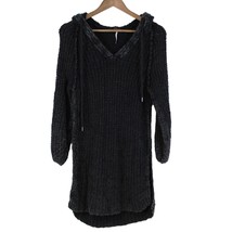 Free People Womens XS Hooded Tunic Sweater Chunky Washed Black Grunge Gothic - £34.66 GBP