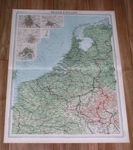 1922 Vintage Map Of Holland Netherlands Amsterdam Rotterdam Antwerp Belgium - £22.29 GBP