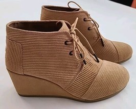 Toms Boots Womens 8.5W Desert Ankle Booties Wedge Lace Up 300615 Tan Suede  - £11.00 GBP