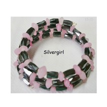  Memory Wire Wrap Hematite Pink Glass Bracelet - £12.78 GBP