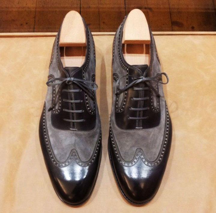 Men's Shoes Oxford Gray Suede Black Premium Quality Leather Laceup Handmade
