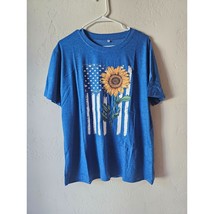 WOMENS XL AMERICAN FLAG SUNFLOWER T SHIRT - £8.65 GBP