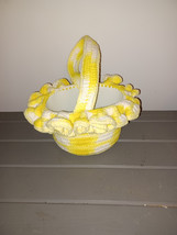 Vintage Hand CROCHETED Stitched Easter Basket Granny Chic Cottagecore Yellow - £13.90 GBP