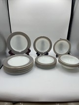 Pyrex Dove Gray And Gold Rimmed Dishes 8” Plates,6.5” Plates &amp; 6” Bowl 16 Pieces - £71.14 GBP