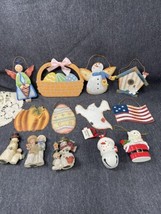 Lot of 10 Ornaments - Tin - Wood - Wire Hangers + 3 Resin  Winter Snowmen - £8.95 GBP