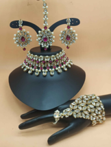 Indian Gold Plated Bollywood Bridal Jewelry Kundan Necklace Earrings Bracelet - £22.40 GBP