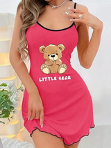 Woman&#39;s Rose Red with Cute Bear &amp; Letter Print Cami Nightgown - Size: L(... - $9.67