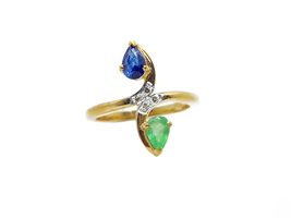 Emerald Sapphire Engagement Ring Sapphire Diamond Ring Gold Plated Engag... - £51.43 GBP