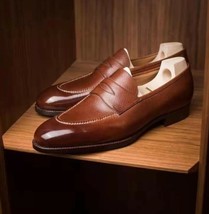 Handmade Men Brown Color Penny Loafers Formal Shoes For Men&#39;s - $159.00