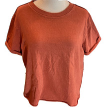 Short Sleeve Cotton Crop Top Brown Terracotta T-Shirt Jr XS Raw Edges Wild Fable - £5.44 GBP