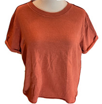 Short Sleeve Cotton Crop Top Brown Terracotta T-Shirt Jr XS Raw Edges Wild Fable - £5.13 GBP