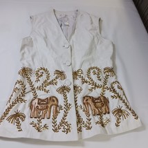 Darshi Women's White Flower Design Real Leather Button Vest Jacket Size 16 image 11