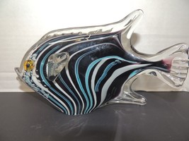VINCI Blown Glass Blue Striped Fish Figurine Hand Fused by Dynasty Gallery - $46.66