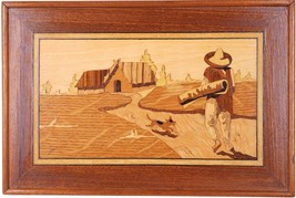 c1930&#39;s Jesus Salmon Art Deco Mexican Marquetry wood plaque - $129.94