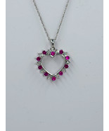 Samuel Aaron Diamond and Pink CZ Open Heart Sterling Silver Necklace - $28.95