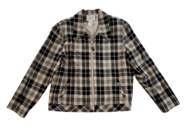 TOFY Zip Up Lightweight Jacket Women&#39;s Size 14 Tan Black Plaid Lined - $3.99