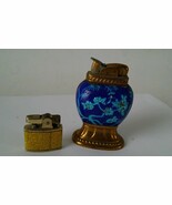 Antique Vintage 2 Small Brass Blue Enamel Evans Fuel Lighter and Marhill... - $29.13 CAD