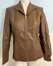 Cole Haan Signature Brown Leather Jacket Front Zip  Lined Size XS - £45.30 GBP