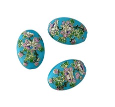5 pcs Japanese Tensha Beads Turquoise Pink Floral 19x14mm Flat Oval Acrylic - £9.64 GBP