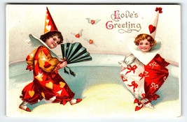 Valentines Day Postcard Child Clowns Fan Unsigned Ellen Clapsaddle Germany 1910 - £21.19 GBP