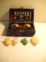 Vintage Chinese Stone Animal Minis 2 Frogs Bunny &amp; Elephant w/ Health Balls Gold - $49.49