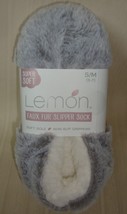 Lemon Super-Soft Faux Fur Slipper Sock Gray Women&#39;s Size: S/ M (5-7) NEW - $14.84