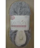 Lemon Super-Soft Faux Fur Slipper Sock Gray Women&#39;s Size: S/ M (5-7) NEW - $14.84