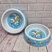 Peyo Smurfs Blue Bowl Dog Cat Food Water Dish, 7in, Lot Of 2 - $14.20