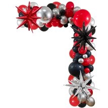 Black And Red Silver Birthday Party Balloons Arch Decorations - £28.67 GBP