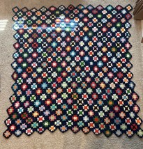 Vintage Flower Handmade Crochet Throw Blanket Multi Color - £22.37 GBP