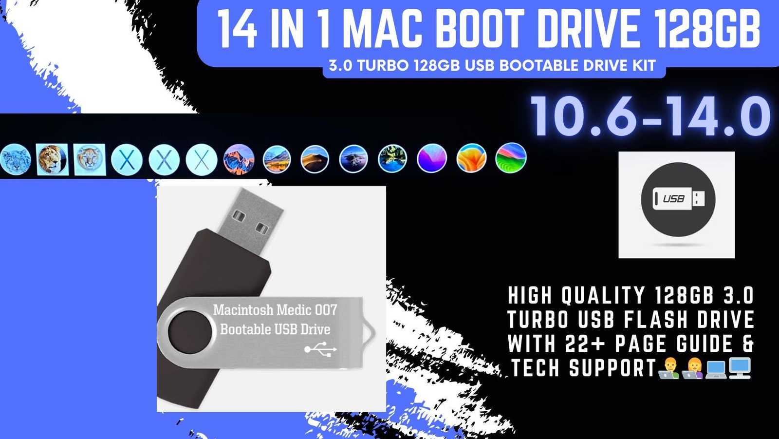 14 in 1 Mac OS Bootable USB Flash Drive 128GB With Extensive Guide - $46.00