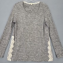 Rewind Women Sweater Size L Gray Stretch Blended Black Knit Lace Long Sleeve Top - £9.91 GBP