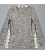 Rewind Women Sweater Size L Gray Stretch Blended Black Knit Lace Long Sl... - £9.90 GBP