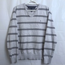 Tommy Hilfiger Pullover V-Neck Sweater Men&#39;s Large L Gray Striped Long S... - $9.89