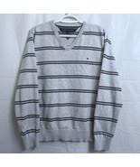 Tommy Hilfiger Pullover V-Neck Sweater Men&#39;s Large L Gray Striped Long S... - £7.81 GBP