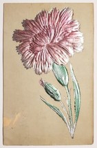 Greetings Metallic Shiny Pink Flower Embossed 1908 Postcard J8 - £4.66 GBP
